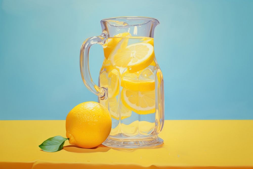 Glass of lemonade painting drink jug. AI generated Image by rawpixel.