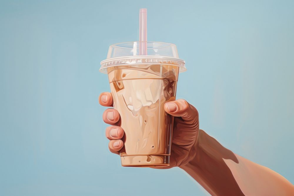 Hand holding a plastic glass of iced coffee drink refreshment disposable. AI generated Image by rawpixel.