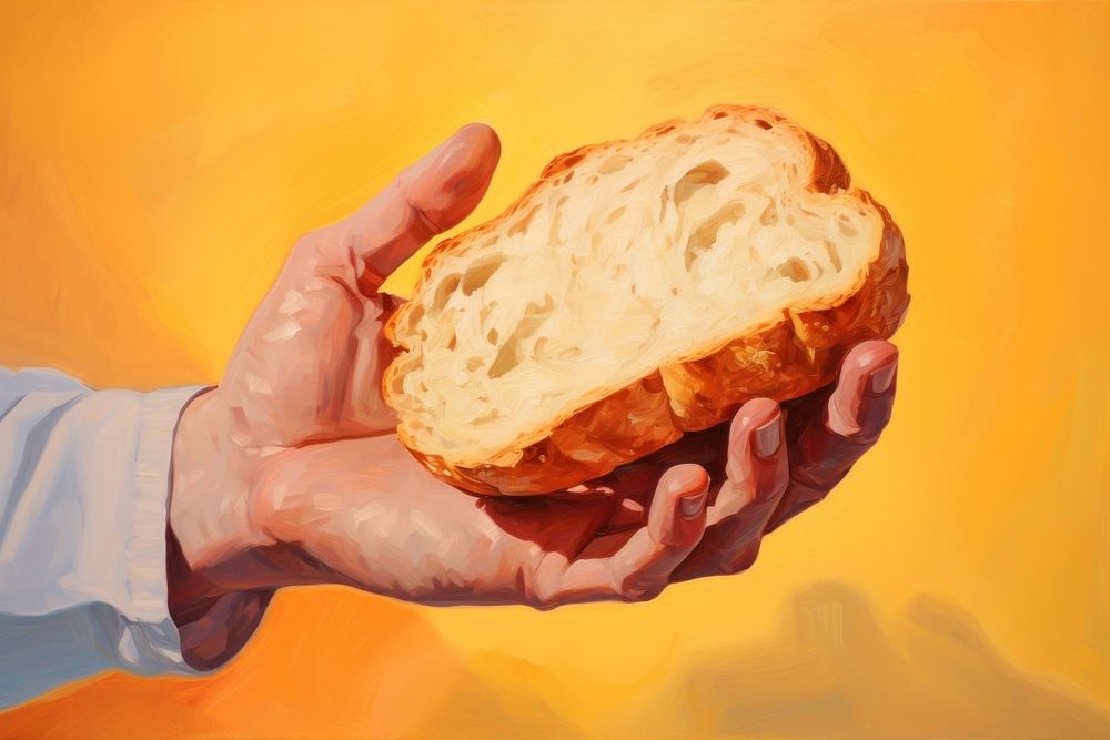 Hand holding a slice of bread painting food freshness. AI generated Image by rawpixel.