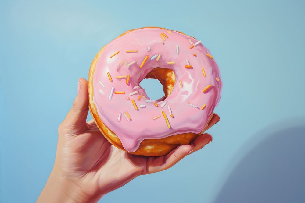 Hand holding donut food confectionery freshness. AI generated Image by rawpixel.