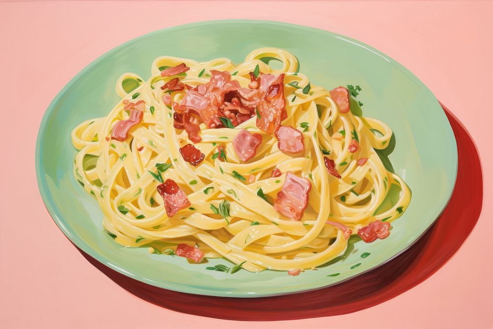 Plate of carbonara with frok spaghetti pasta food. AI generated Image by rawpixel.