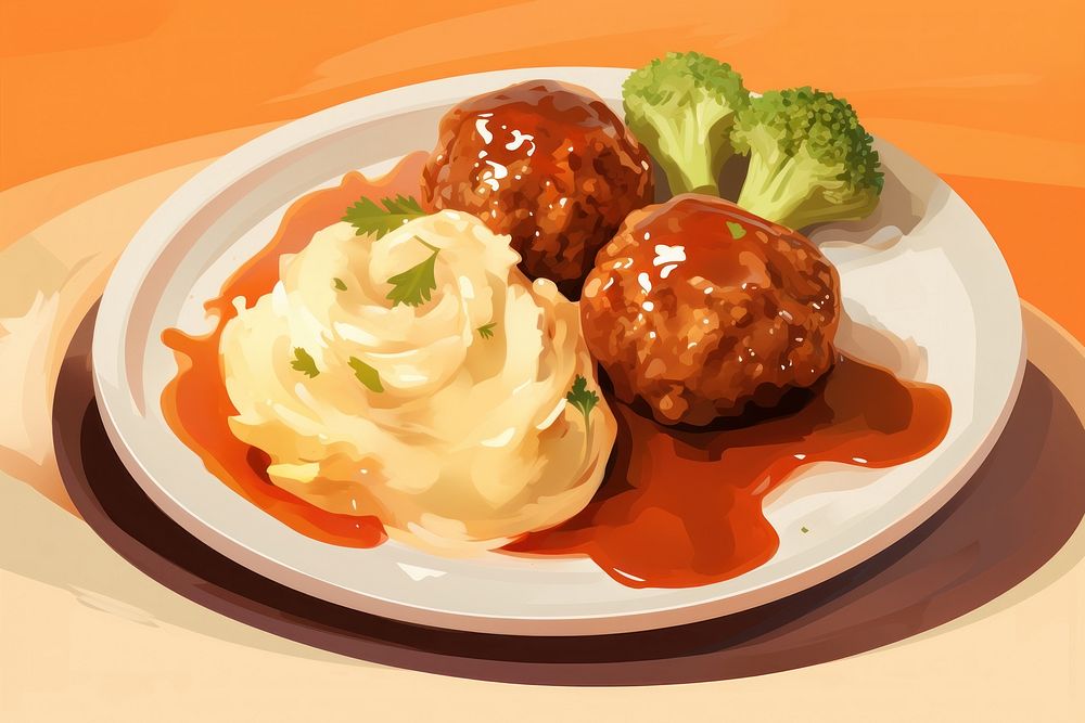 Plate meat meatball food. AI generated Image by rawpixel.