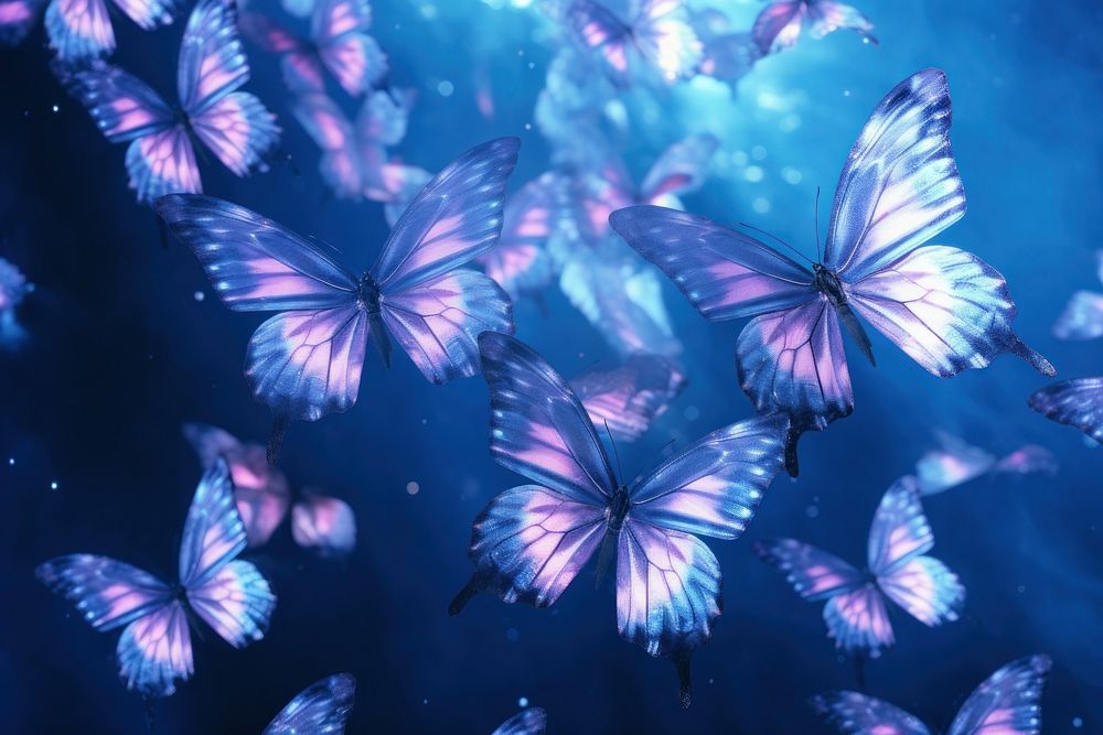 Holographic butterflies blue animal underwater. AI generated Image by rawpixel.