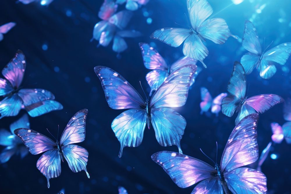 Holographic butterflies blue butterfly fragility. AI generated Image by rawpixel.