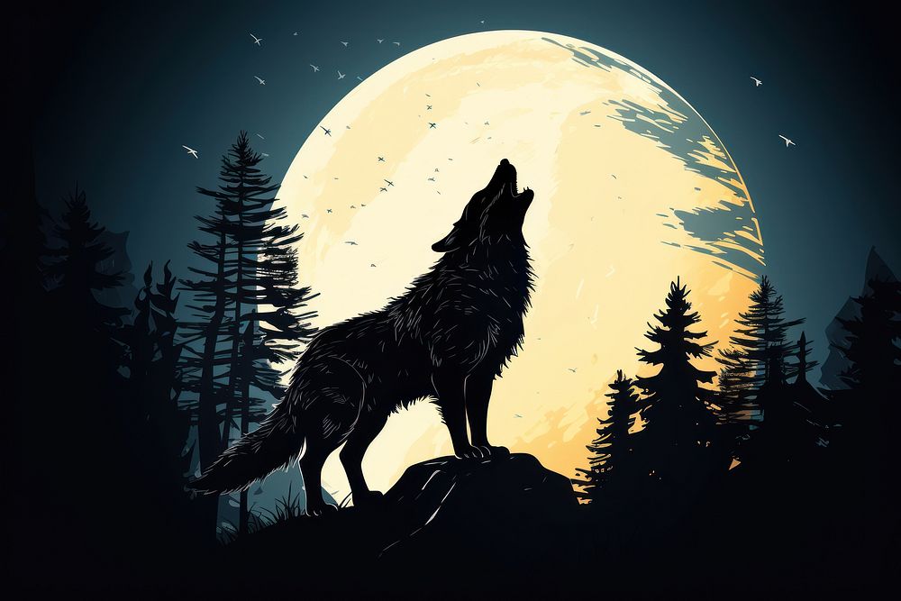 Wolf moon silhouette darkness. AI | Free Photo Illustration - rawpixel