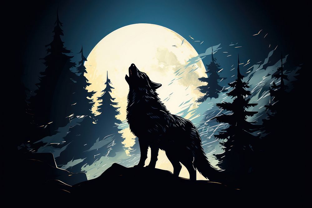 Wolf silhouette moon darkness. AI | Premium Photo Illustration - rawpixel