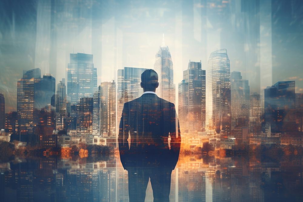 Businessman city architecture silhouette. AI generated Image by rawpixel.