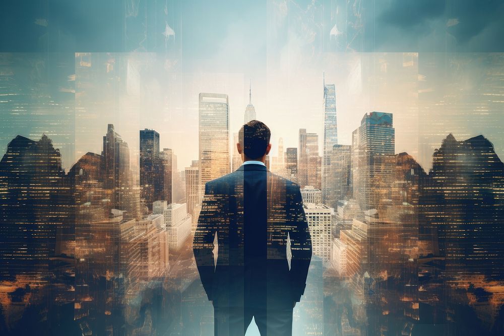 Businessman city architecture skyscraper. AI generated Image by rawpixel.