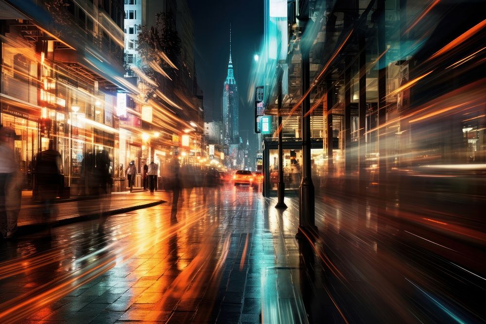Busy walking streets at night architecture metropolis cityscape. AI generated Image by rawpixel.
