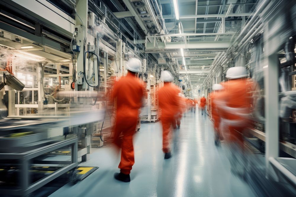 Factory workers walking manufacturing architecture adult. AI generated Image by rawpixel.