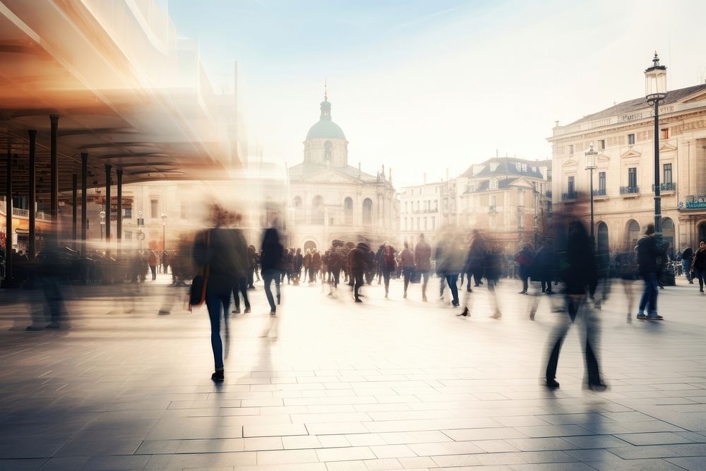 People walking in the town square city motion street. AI generated Image by rawpixel.