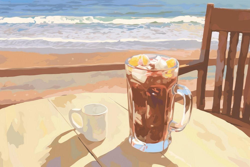 Glass painting drink beach. AI generated Image by rawpixel.