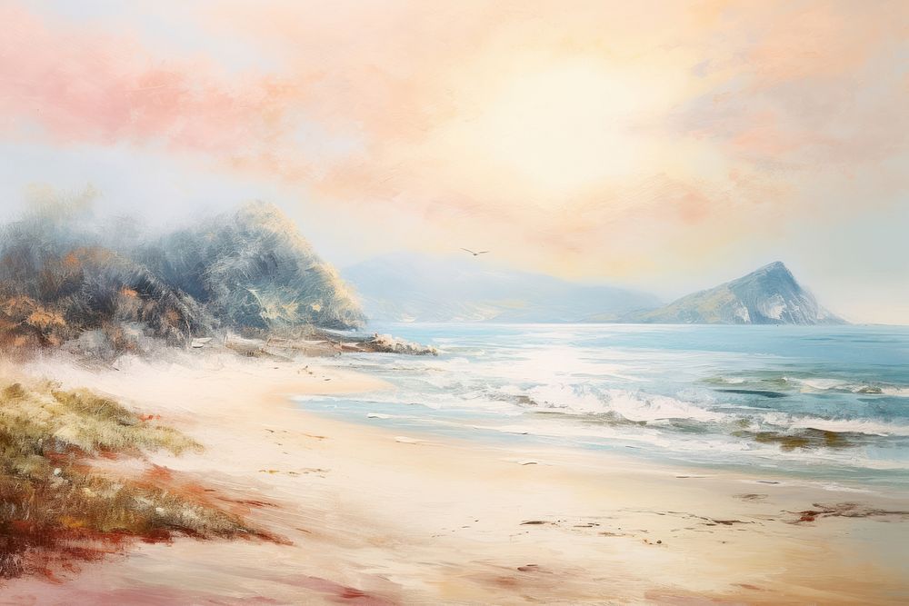 Painting beach landscape outdoors. AI generated Image by rawpixel.