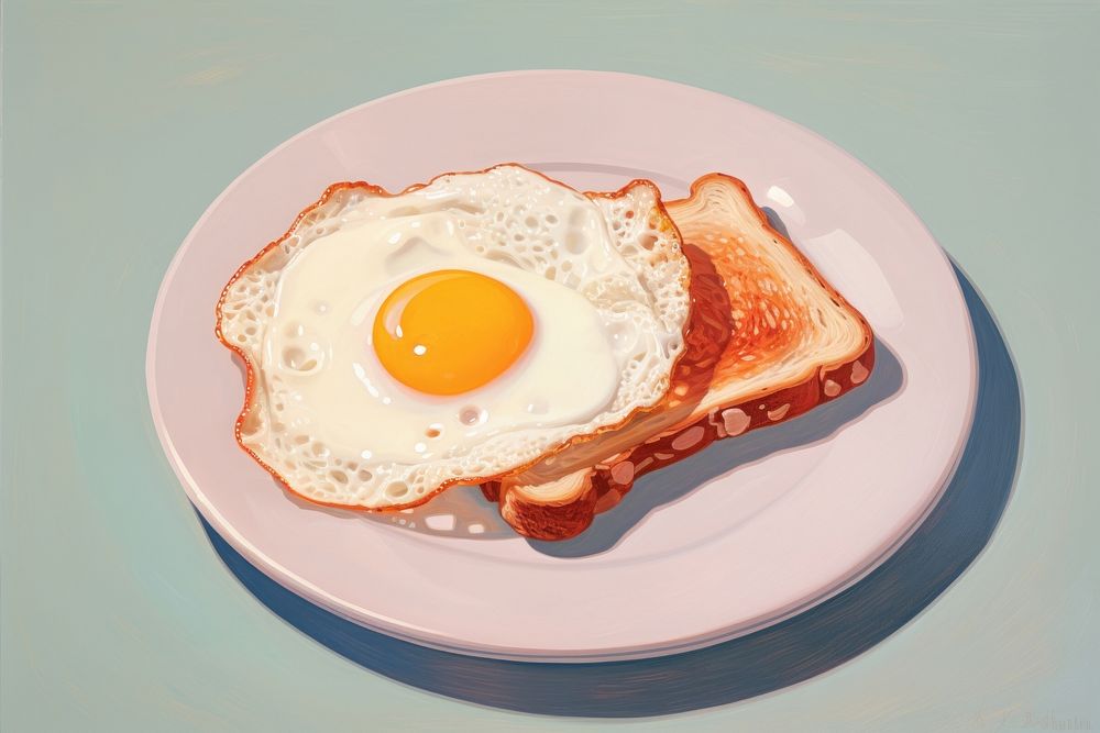 Fried egg and bacon breakfast bread on a dish plate food freshness. AI generated Image by rawpixel.
