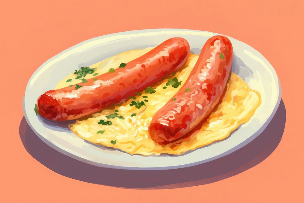 Plate of sausage and omelette food bratwurst mettwurst. AI generated Image by rawpixel.