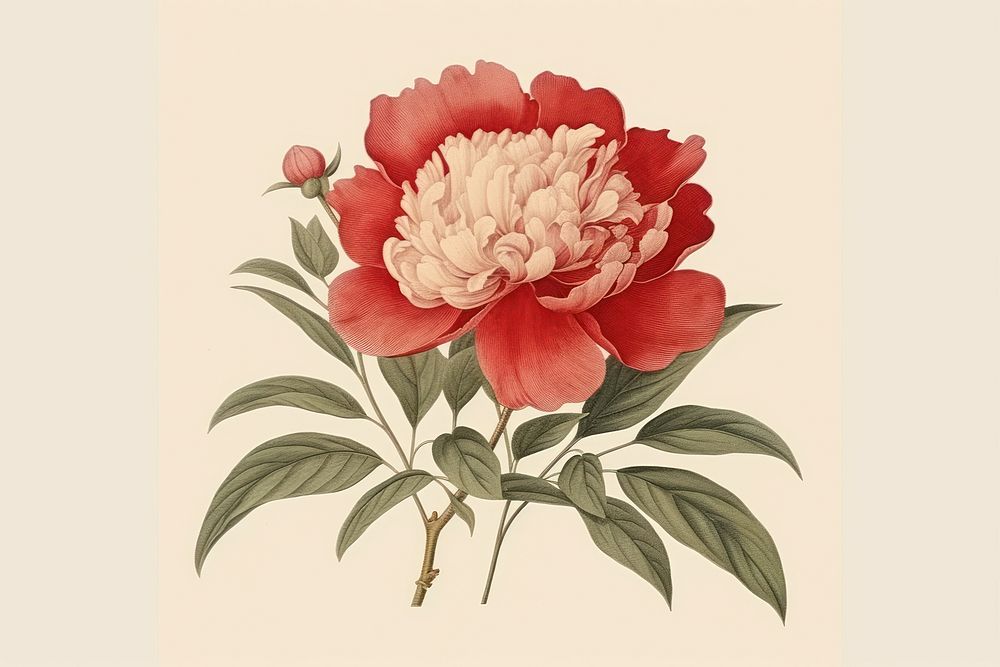 Peony drawing flower plant. AI generated Image by rawpixel.