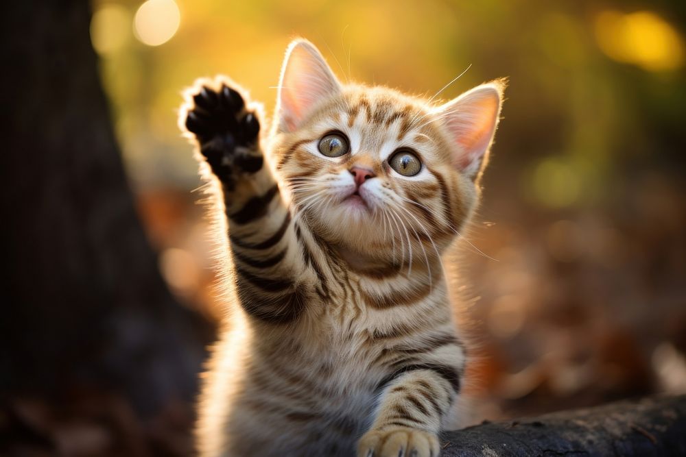 Cute Cat waving paw animal mammal kitten. AI generated Image by rawpixel.