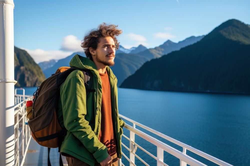 Latino man backpacker photography mountain portrait. AI generated Image by rawpixel.
