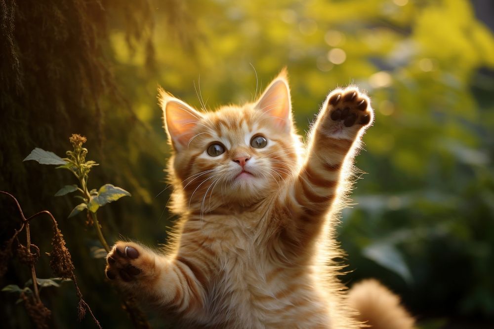 Smiling Cat waving paw mammal animal kitten. AI generated Image by rawpixel.
