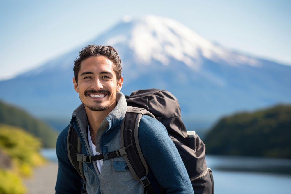 Smiling Latino man with backpack backpacking photography recreation. AI generated Image by rawpixel.