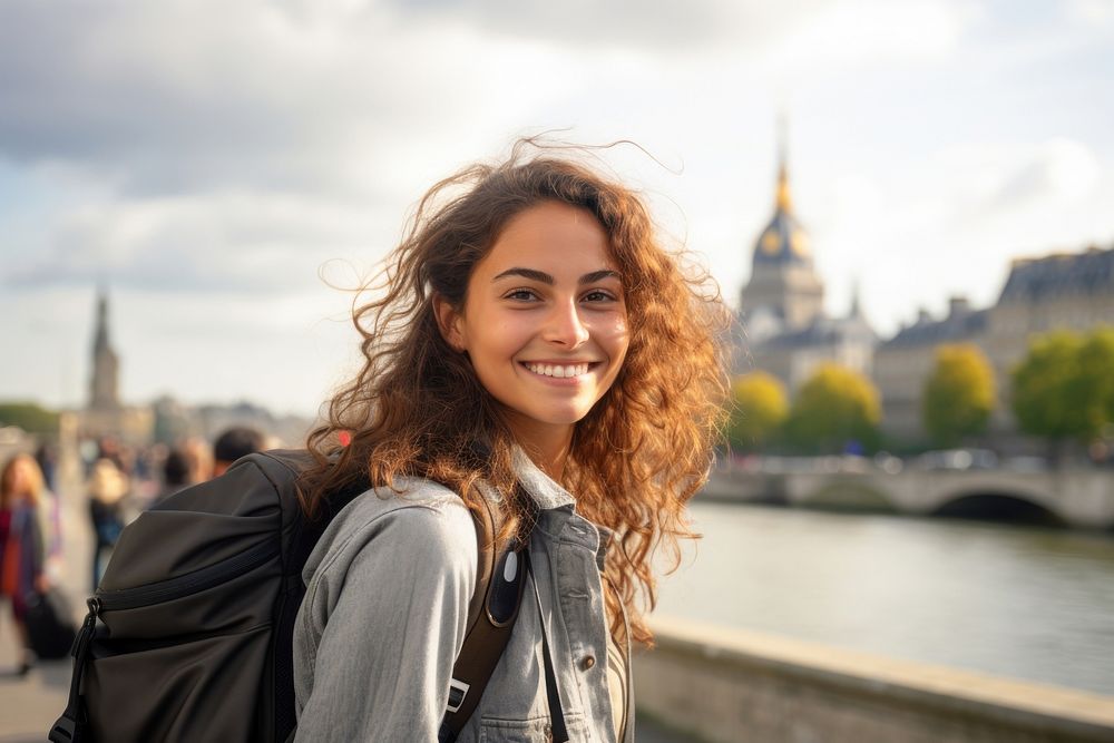 Smiling Latino women with backpack photography portrait travel. AI generated Image by rawpixel.