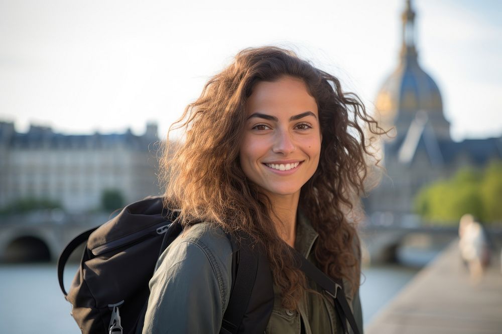 Smiling Latino women with backpack photography portrait travel. AI generated Image by rawpixel.