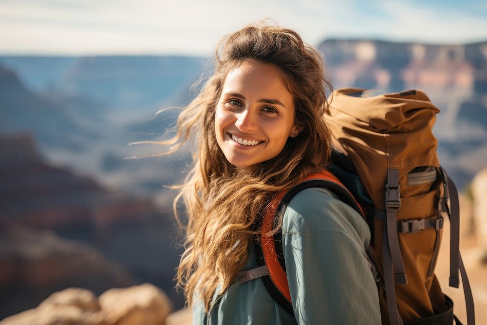 Smiling Latino women with backpack photography adventure outdoors. AI generated Image by rawpixel.