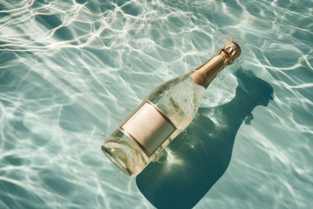 Champagnes floating outdoors bottle drink. AI generated Image by rawpixel.