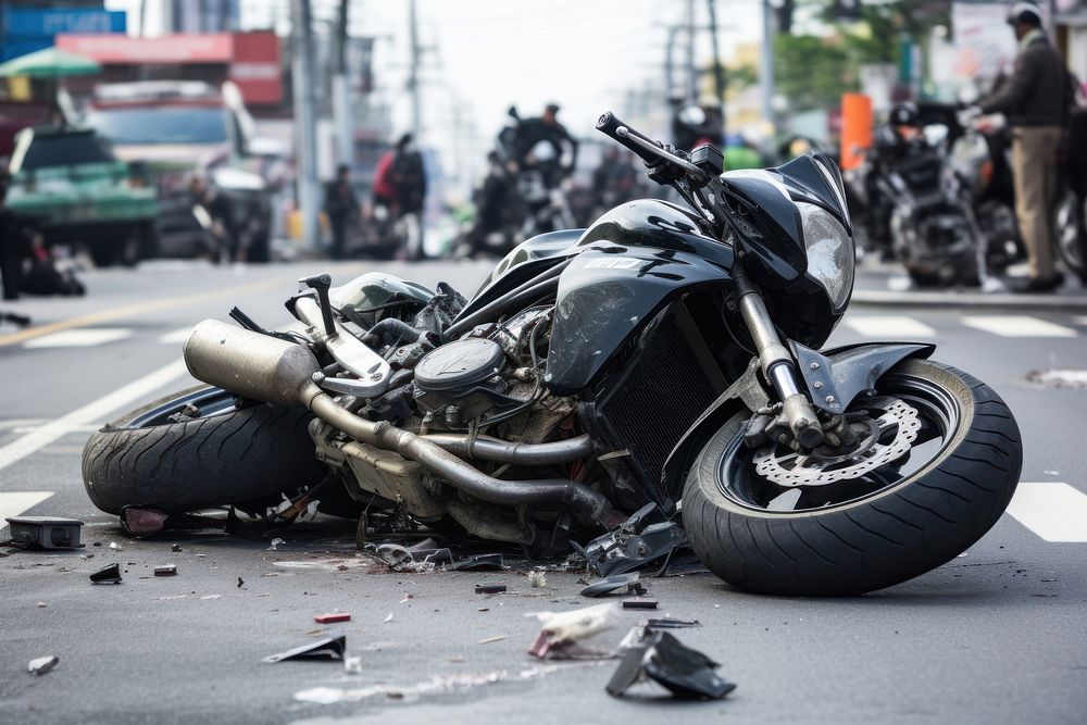 Motorcycle accident on the road vehicle helmet street. AI generated Image by rawpixel.