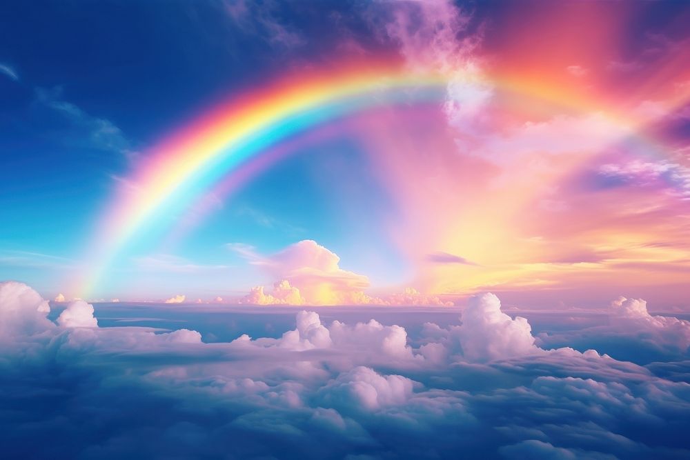 Rainbow sky landscape outdoors. AI generated Image by rawpixel.
