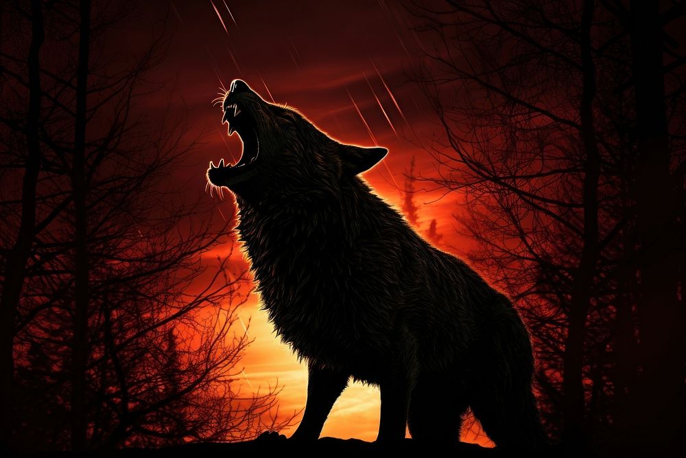 Wolf silhouette darkness mammal. AI generated Image by rawpixel.