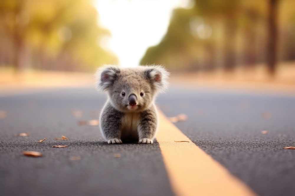 Koala crossing the road wildlife mammal animal. 