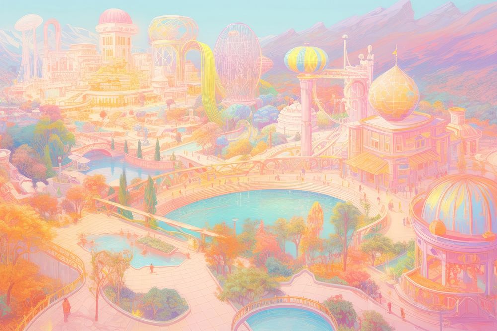 Themepark outdoors drawing sketch. AI generated Image by rawpixel.
