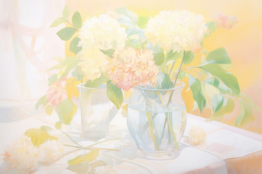 Flower vase on the table in cafe painting plant centrepiece. AI generated Image by rawpixel.