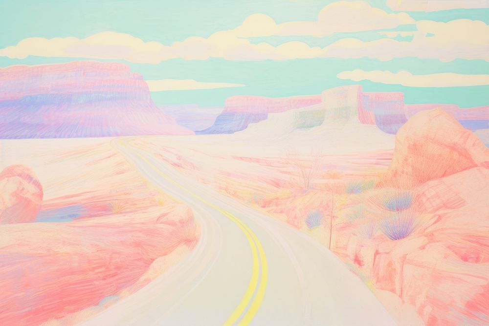 Highway road backgrounds painting drawing. AI generated Image by rawpixel.