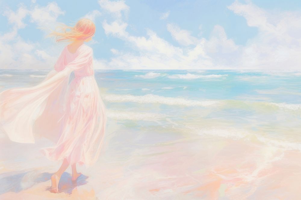 Sea beach outdoors painting drawing. AI generated Image by rawpixel.