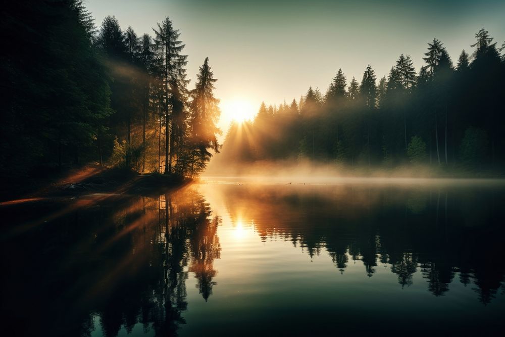 Nature forest lake sun. AI generated Image by rawpixel.