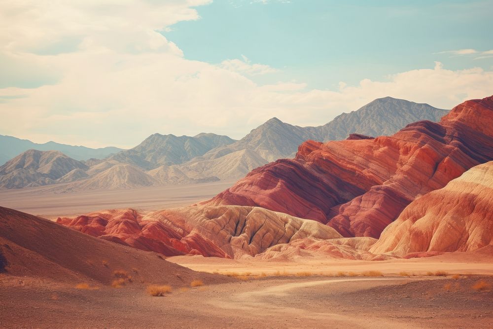 Colorful desert hills nature landscape outdoors. AI generated Image by rawpixel.