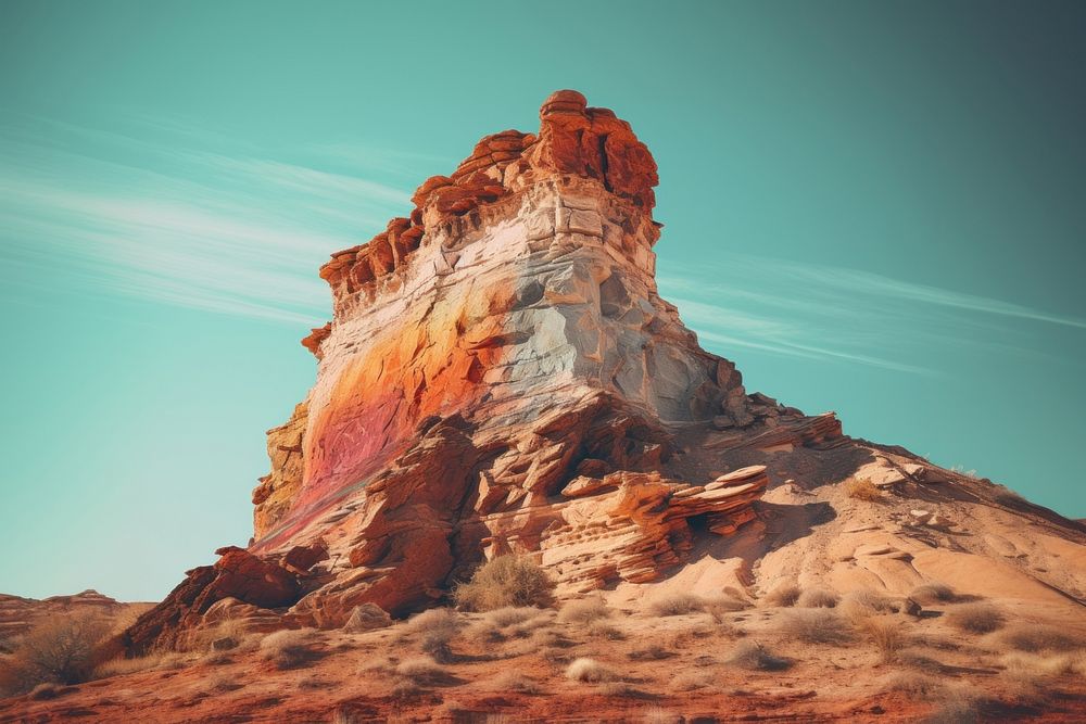Rock formation on a desert cliff nature mountain outdoors. AI generated Image by rawpixel.