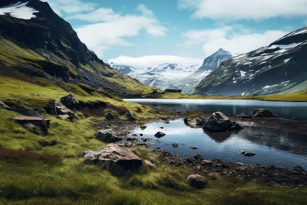 Mountain nature grass lake. AI generated Image by rawpixel.