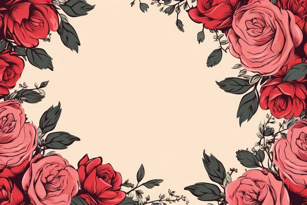 Rose with leaves backgrounds pattern flower. AI generated Image by rawpixel.