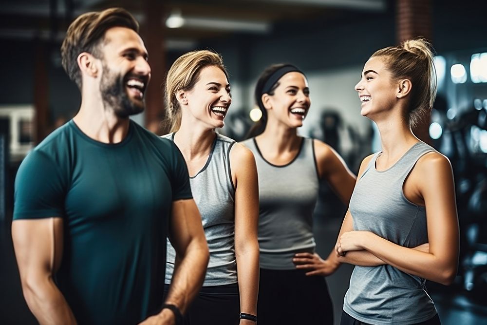 Friends in sportswear laughing smiling adult. AI generated Image by rawpixel.