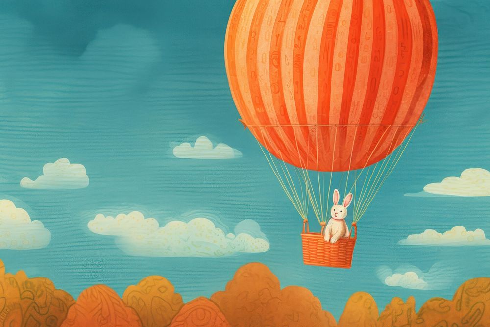 Close up cute rabbit wearing red scarf on a hot air balloon aircraft vehicle transportation. AI generated Image by rawpixel.