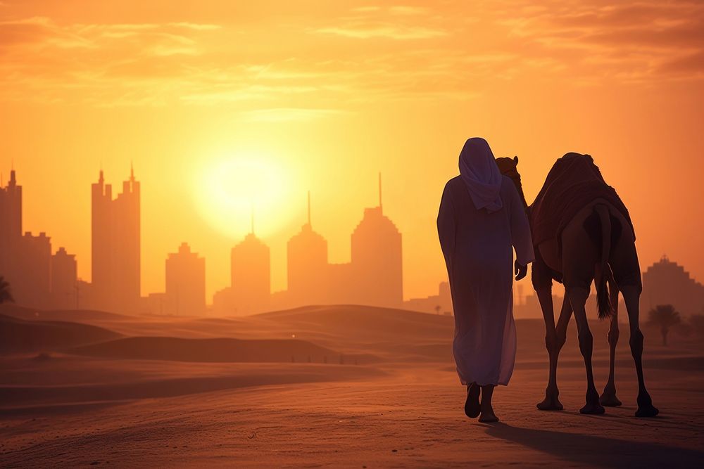 Arab man outdoors sunset nature. AI generated Image by rawpixel.