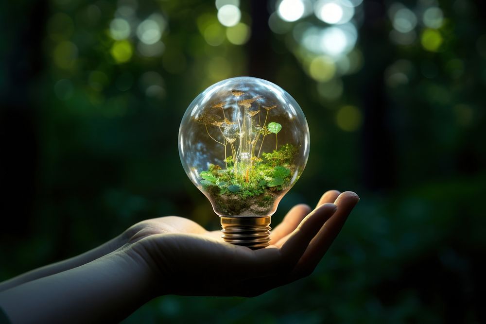 Energy in nature light lightbulb holding. AI generated Image by rawpixel.