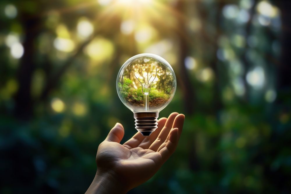 Energy in nature light hand lightbulb. AI generated Image by rawpixel.