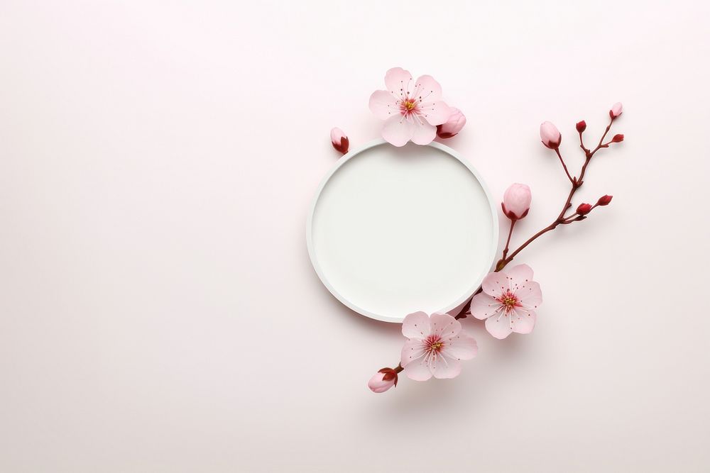 Empty white circle decoreate with pink flower blossom petal plant. AI generated Image by rawpixel.