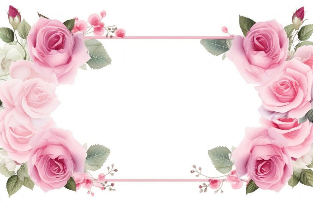 Blank rectangle pink roses frame on white background flower plant inflorescence. AI generated Image by rawpixel.