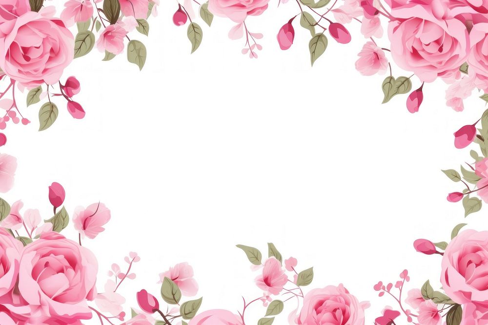 Blank rectangle pink roses frame on white background backgrounds pattern flower. AI generated Image by rawpixel.