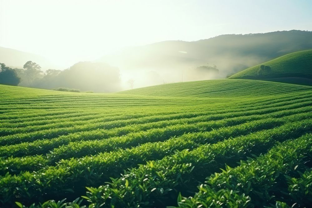 Tea farm in morning outdoors nature plant. AI generated Image by rawpixel.